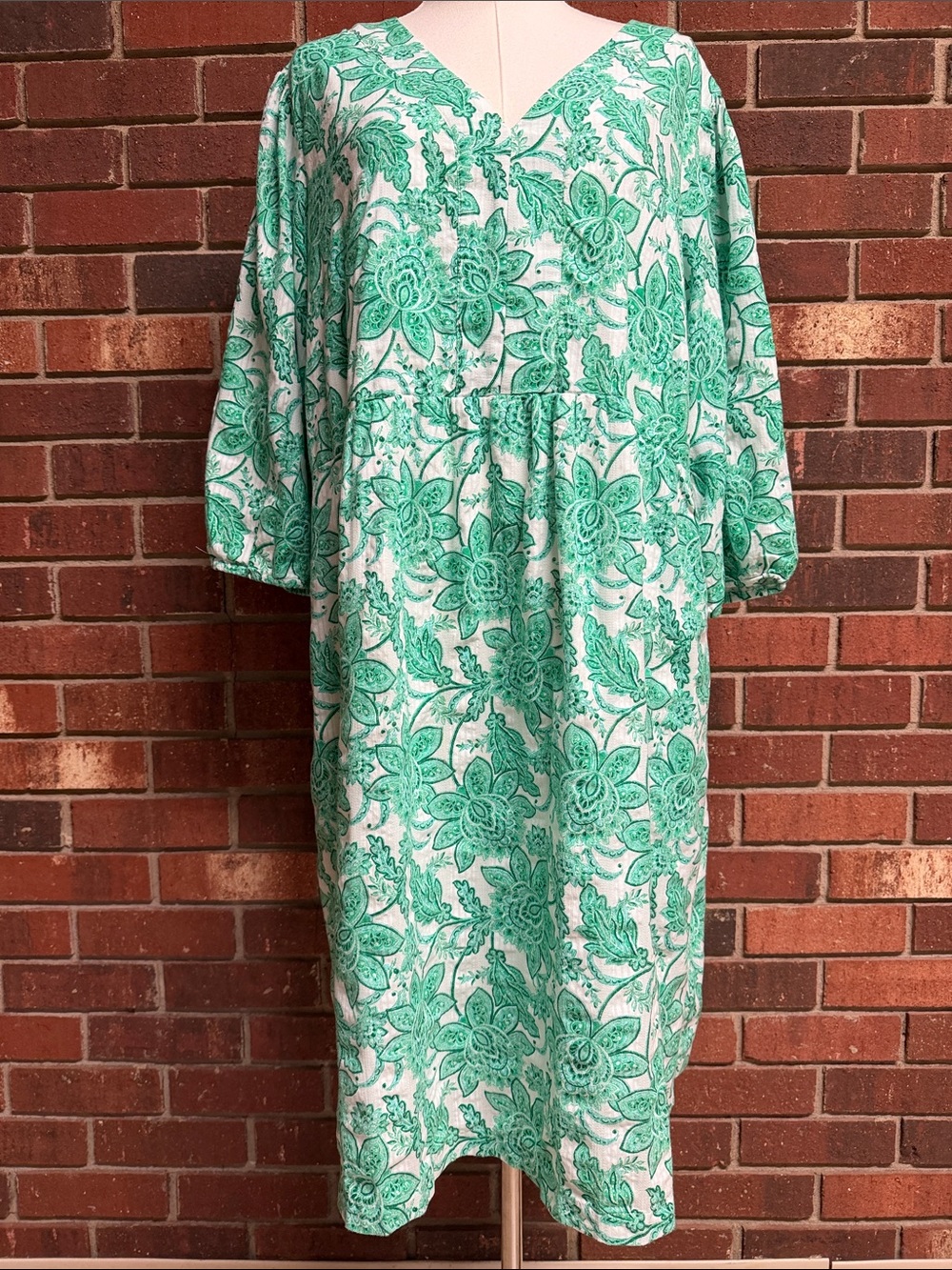 J. Jill Green Floral V-Neck Dress Size XL